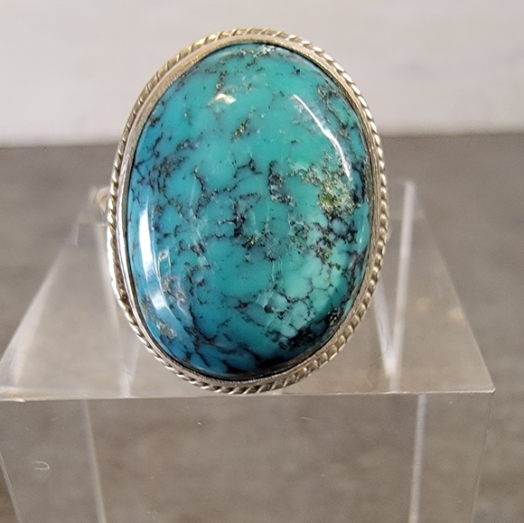 Handcrafted Jewelry - Native Mountain Mined Matrix Turquoise Stone Gemstone Sterling Silver 925 Ring 6